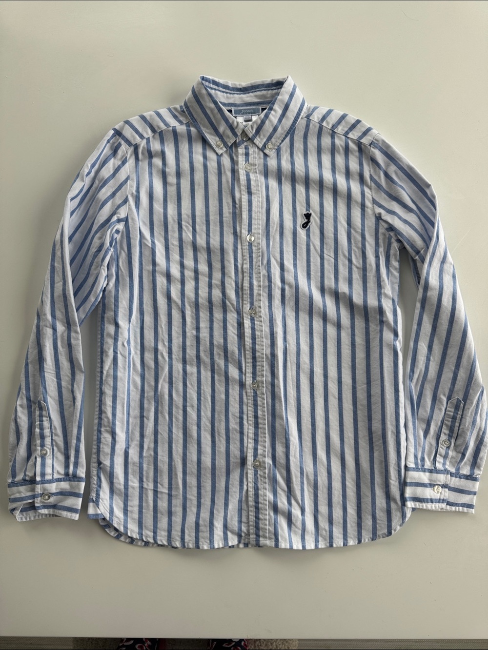 🇫🇷JACADI Boys Blue and White Stripe Button-Down Oxford Shirt, size 12